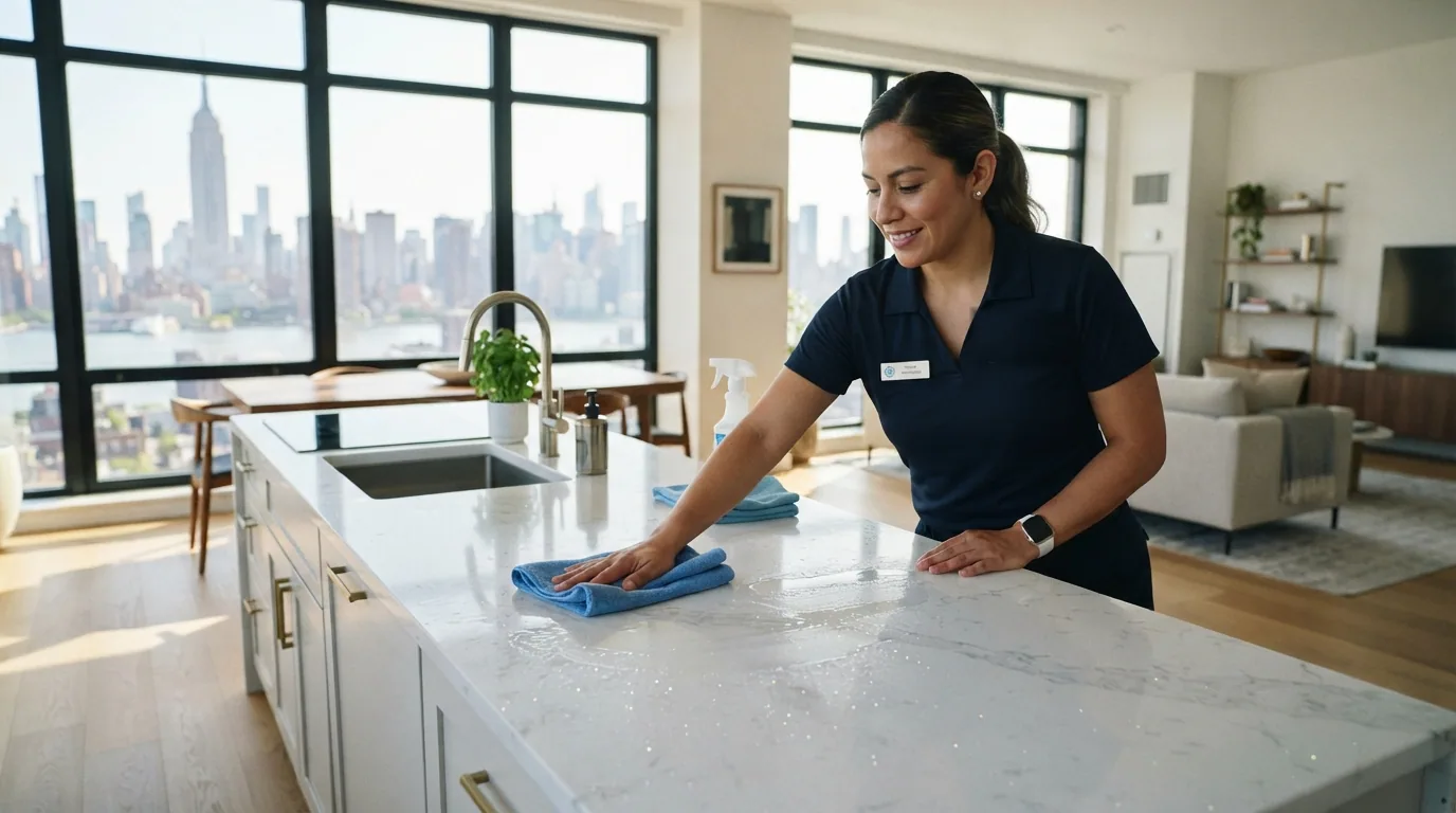 Cleaning specialist at work in a Forest Hills apartment